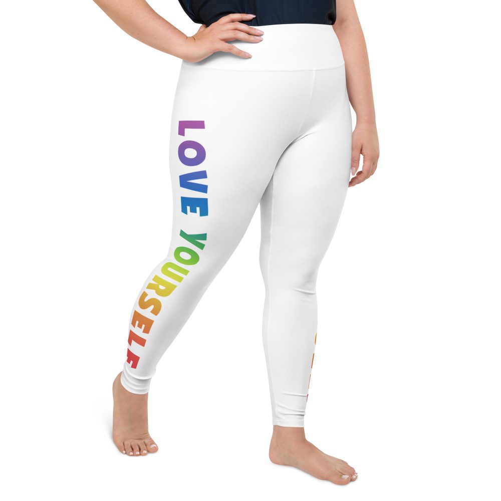 Love Yourself Rainbow Motivational Plus Size Leggings - Image 4