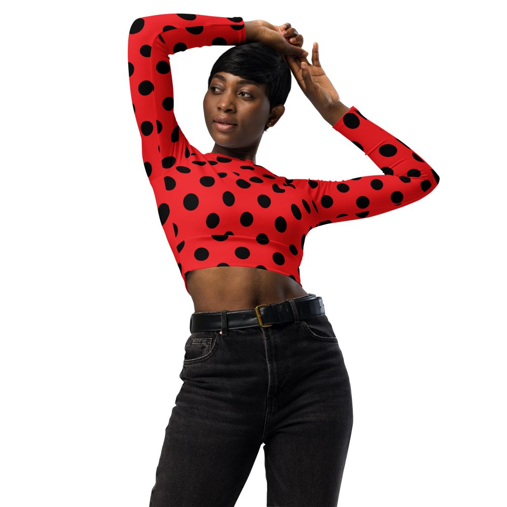 Ladybug Costume Red Black Polka dot Recycled long-sleeve crop top