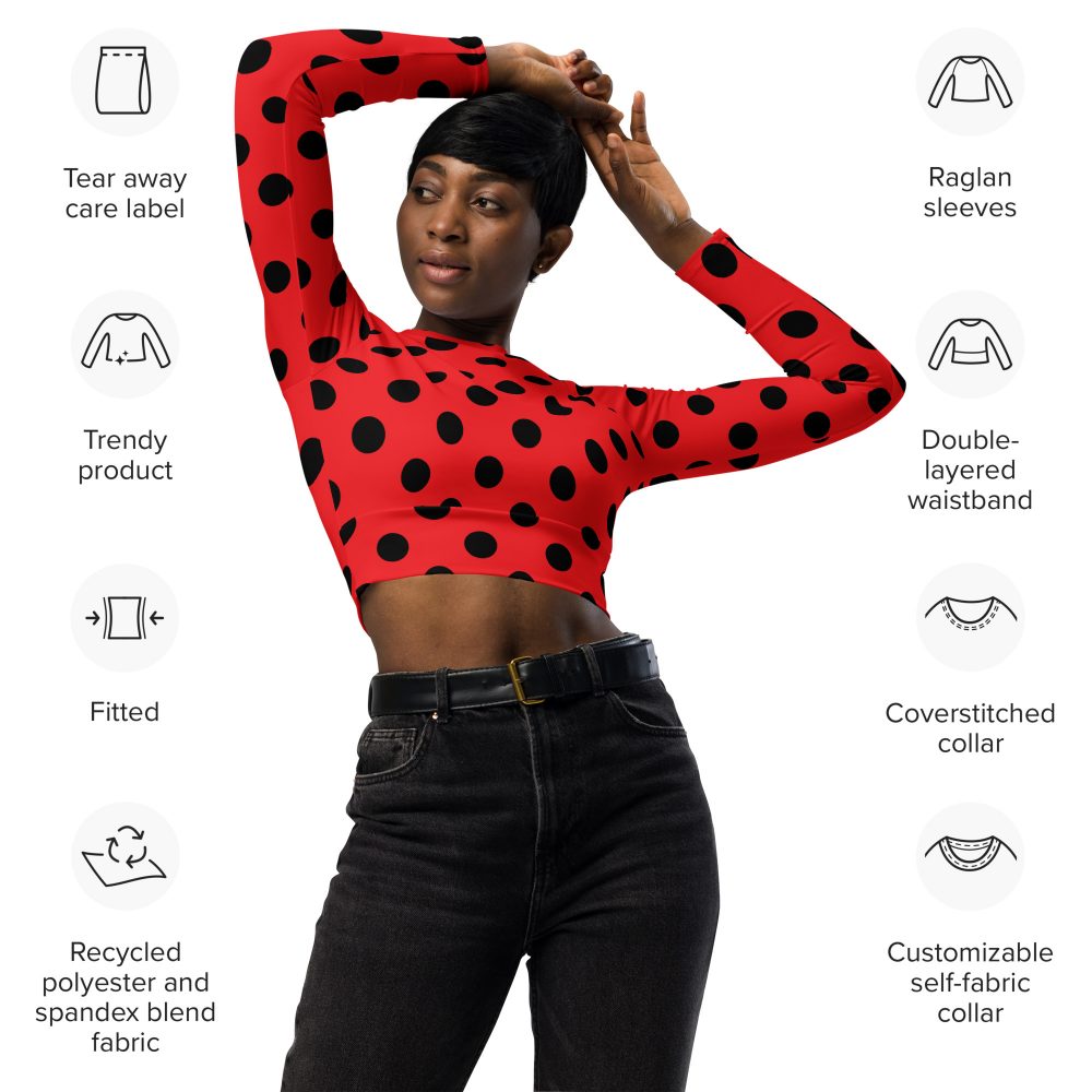 Ladybug Costume Red Black Polka dot Recycled long-sleeve crop top - Image 4