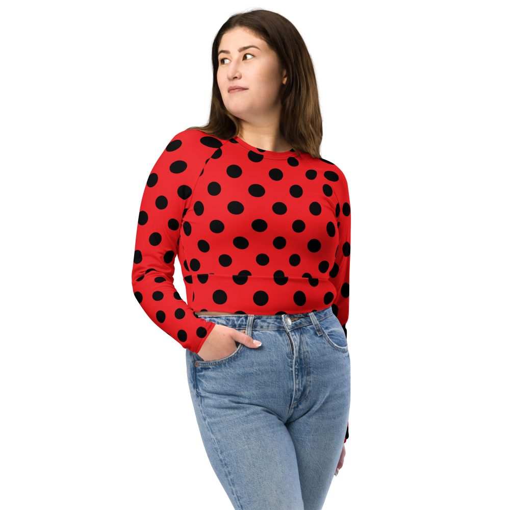 Ladybug Costume Red Black Polka dot Recycled long-sleeve crop top - Image 2