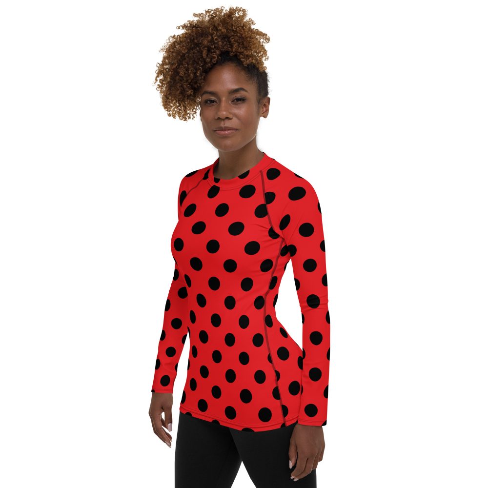 Ladybug Costume Red Black Polka Dot Women's Rash Guard - Image 6