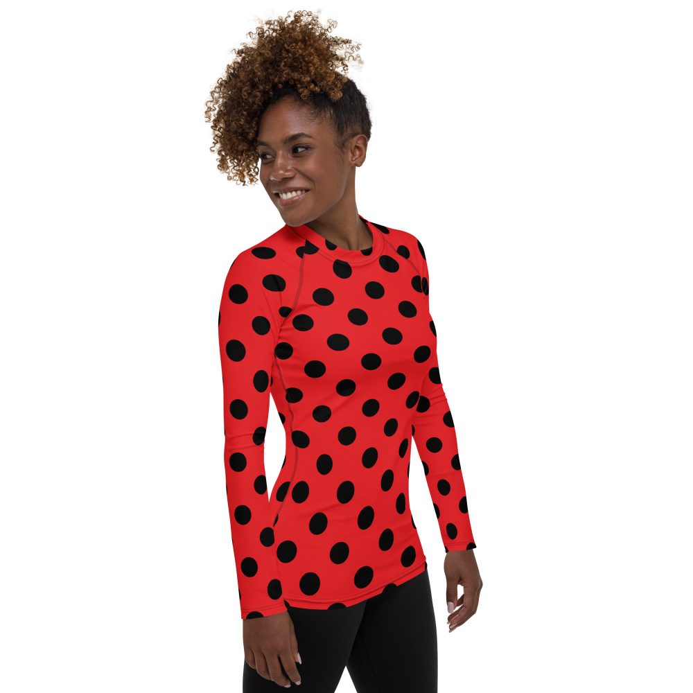 Ladybug Costume Red Black Polka Dot Women's Rash Guard - Image 7