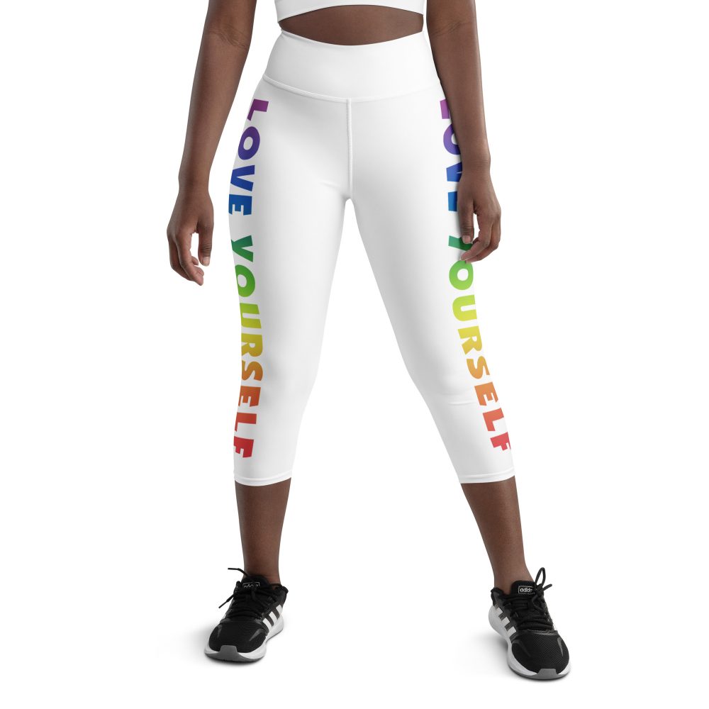 Love Yourself Rainbow Motivational Yoga Capri Leggings - Image 5