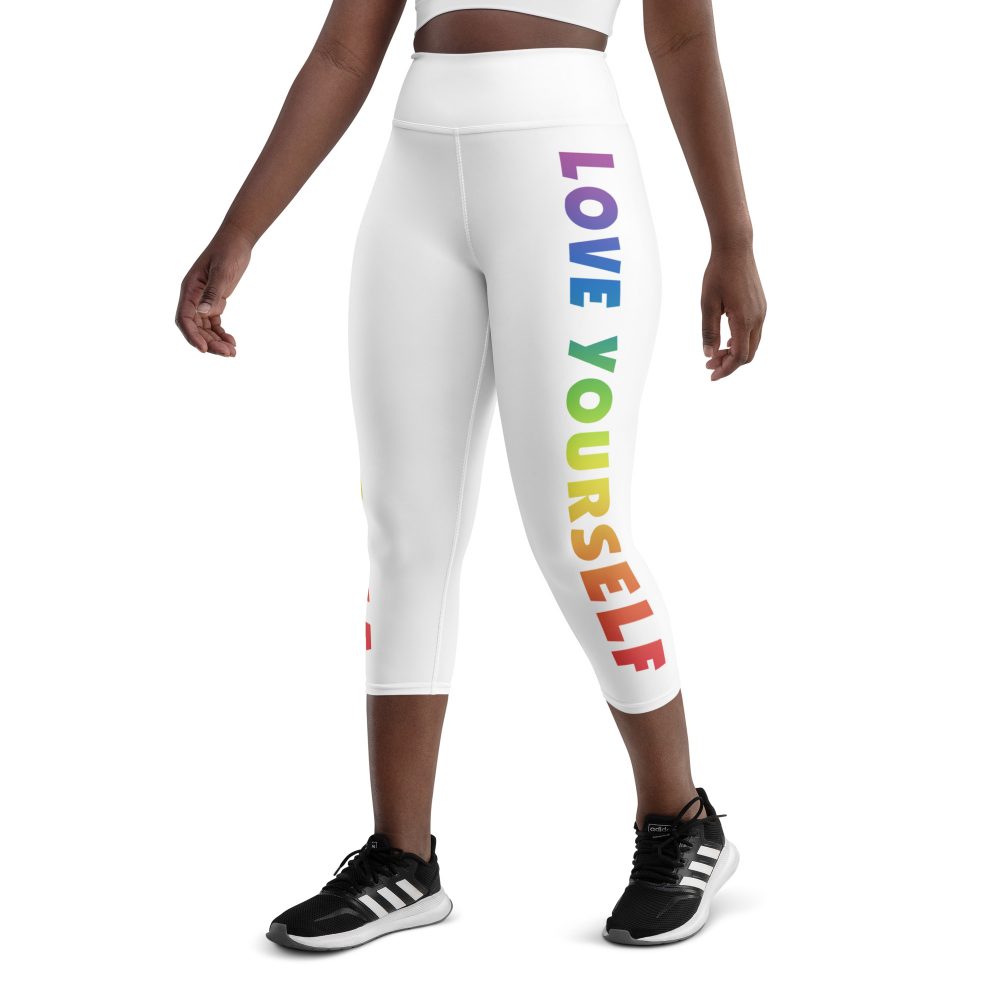 Love Yourself Rainbow Motivational Yoga Capri Leggings