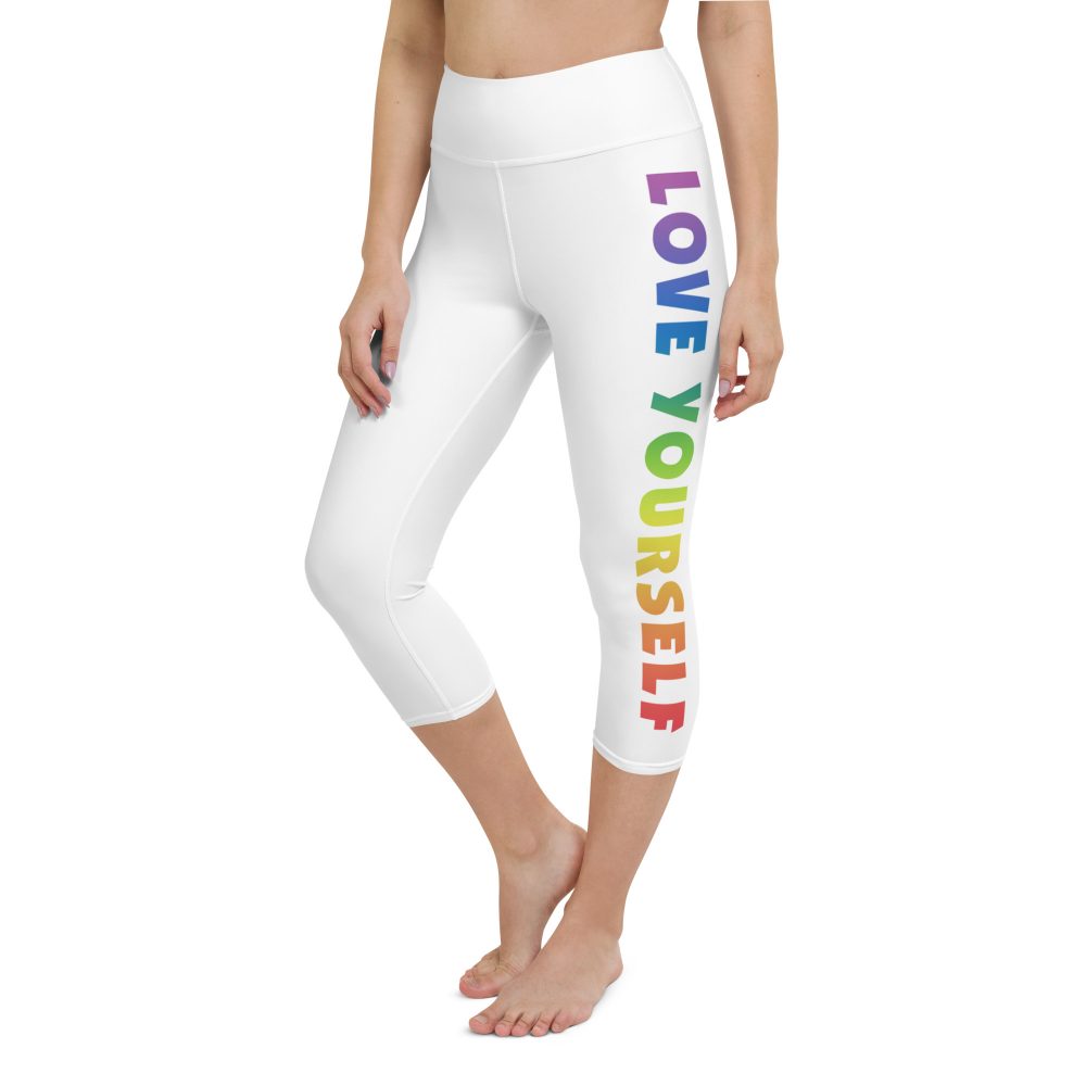 Love Yourself Rainbow Motivational Yoga Capri Leggings - Image 4