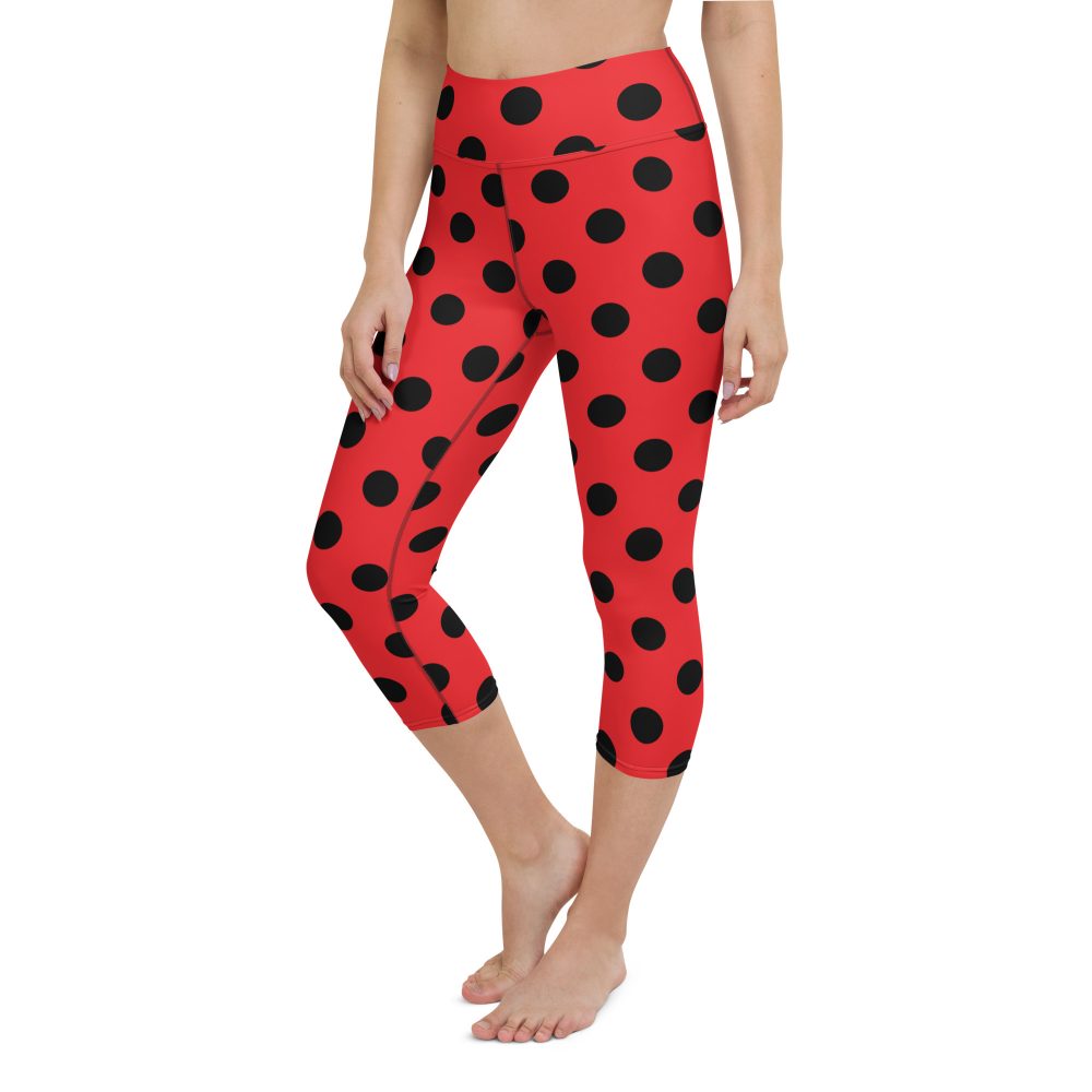 Ladybug Costume Red Black Polka Dot Yoga Capri Leggings - Image 2