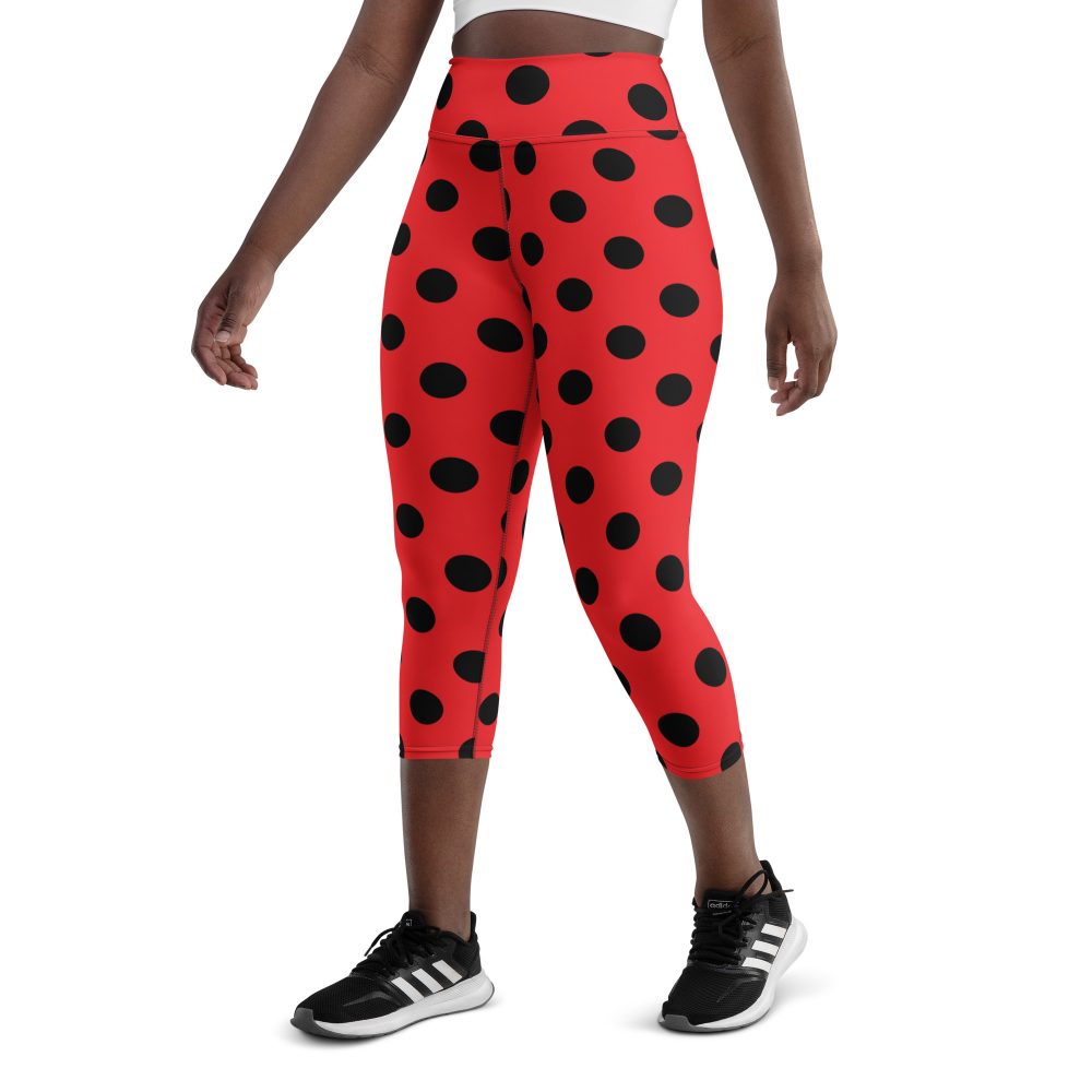 Ladybug Costume Red Black Polka Dot Yoga Capri Leggings - Image 3