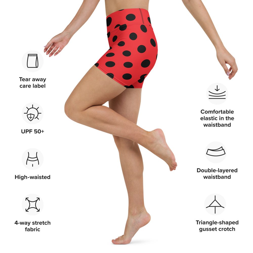 Ladybug Costume Red Black Polka Dot Yoga Shorts - Image 2