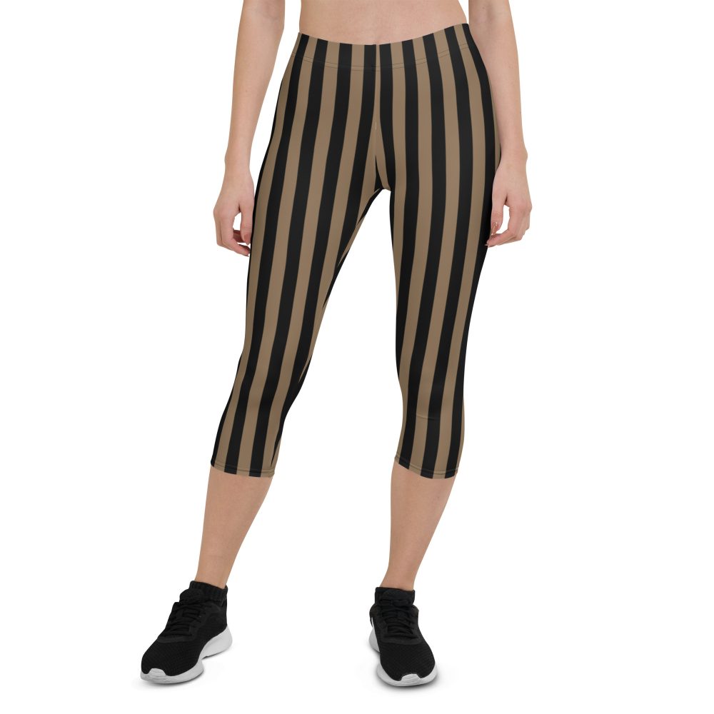 Brown and Black Striped Pirate Capri Leggings