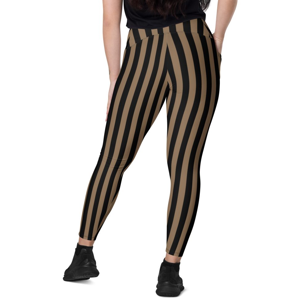 Brown and Black Striped Pirate Crossover leggings with pockets - Image 5