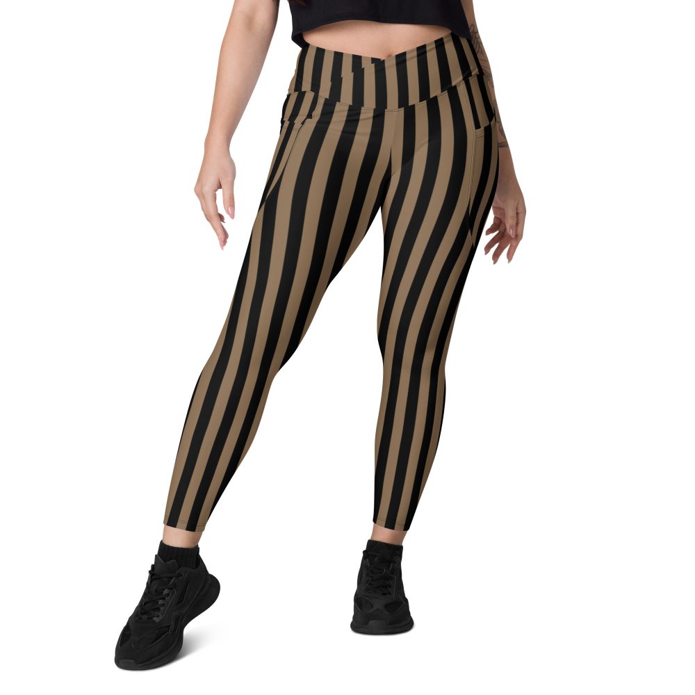 Brown and Black Striped Pirate Crossover leggings with pockets - Image 4