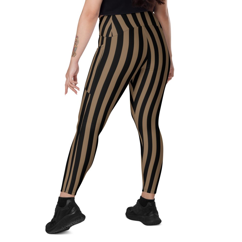 Brown and Black Striped Pirate Crossover leggings with pockets - Image 3