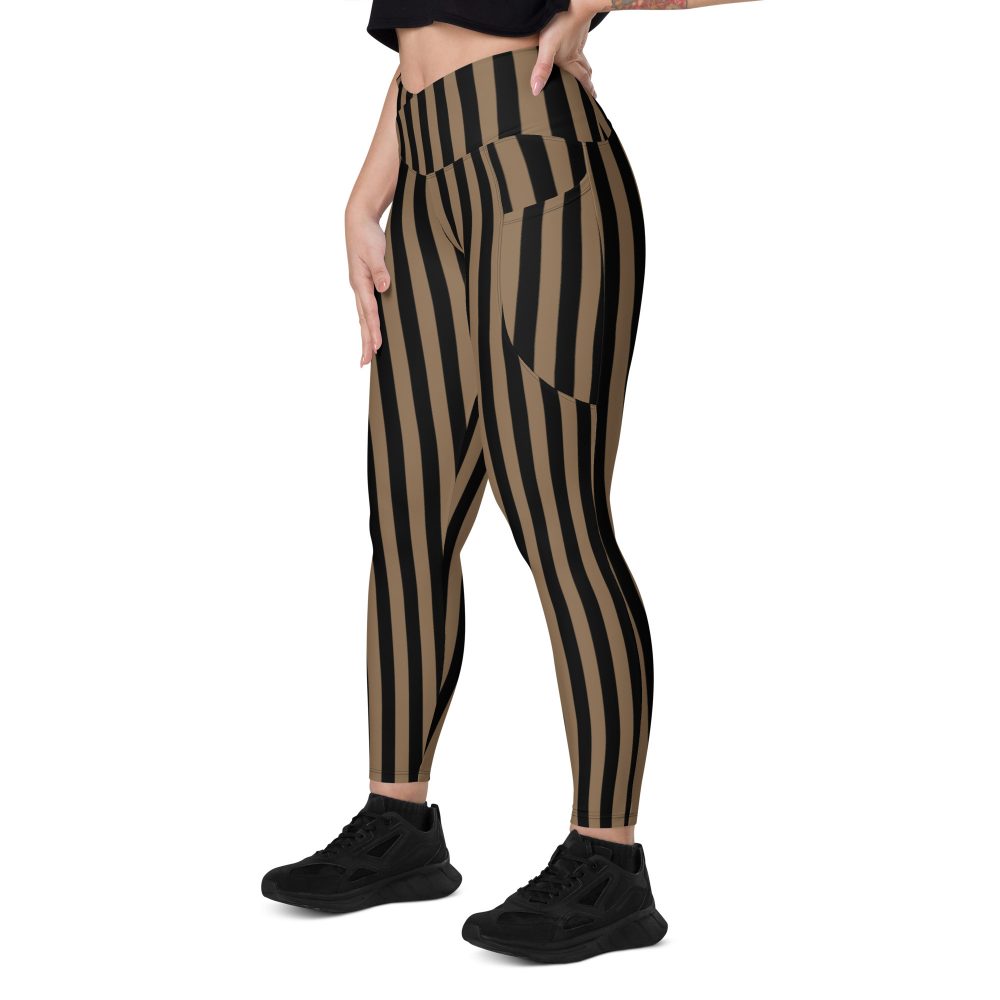 Brown and Black Striped Pirate Crossover leggings with pockets - Image 6