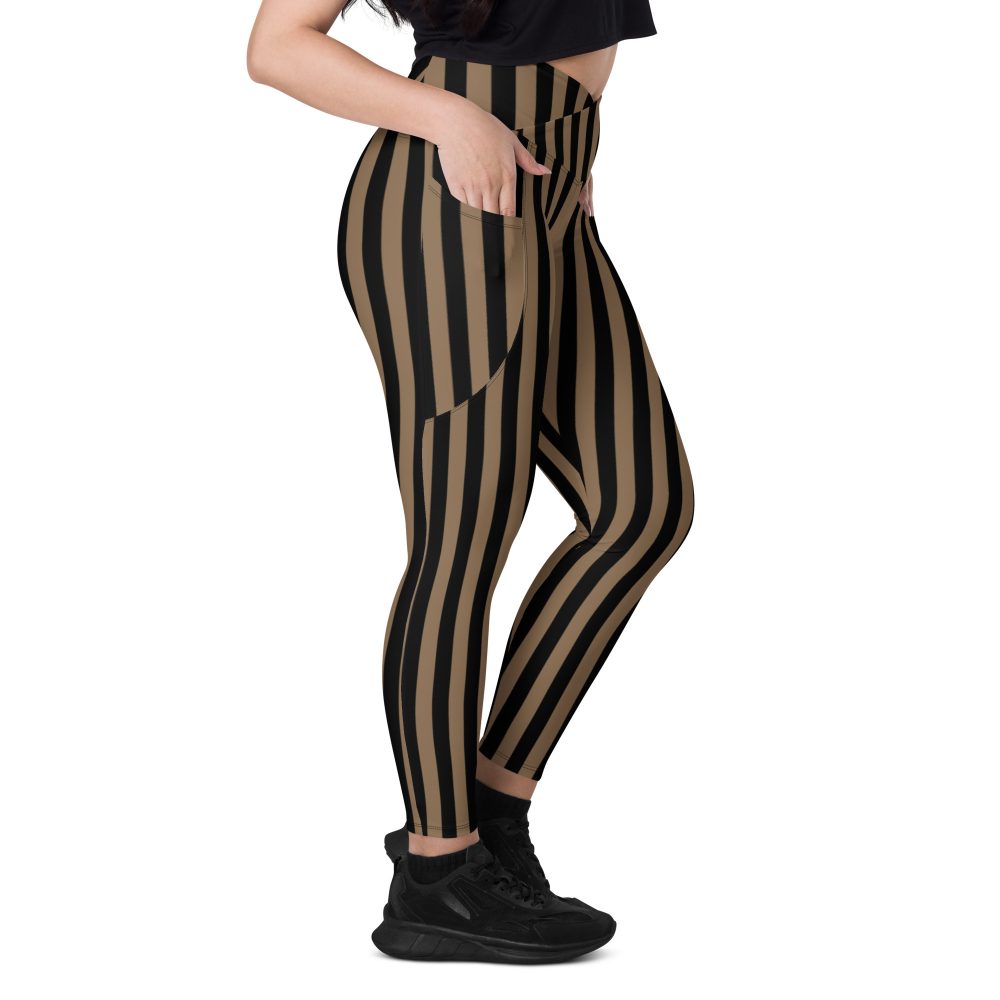 Brown and Black Striped Pirate Crossover leggings with pockets