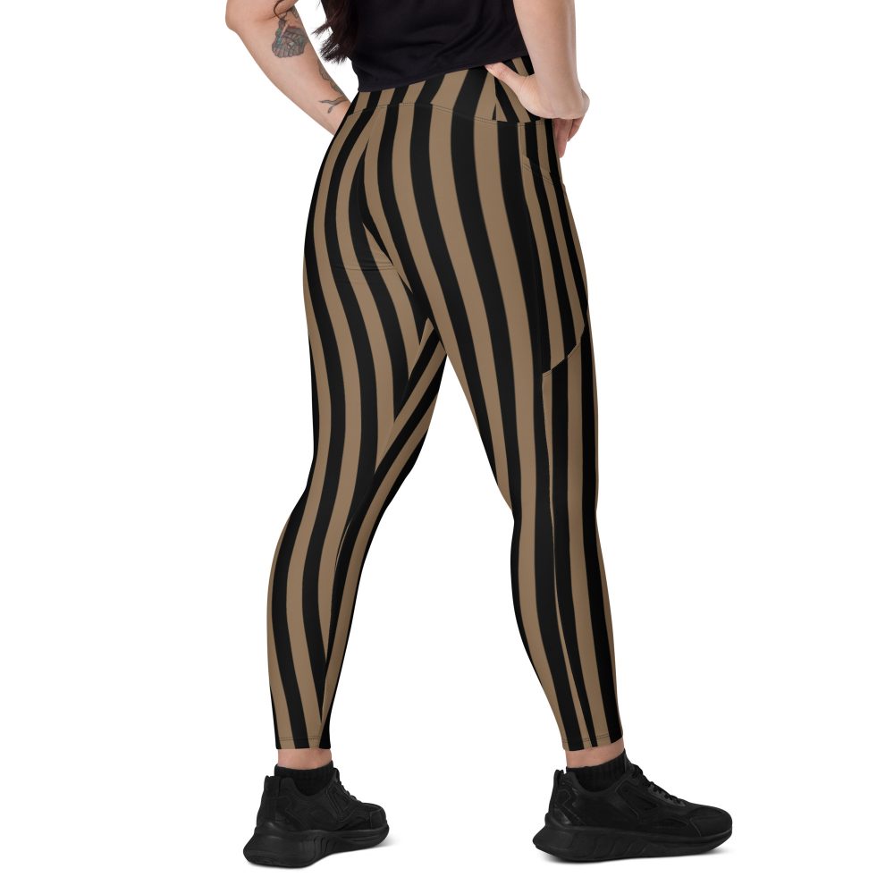 Brown and Black Striped Pirate Crossover leggings with pockets - Image 2