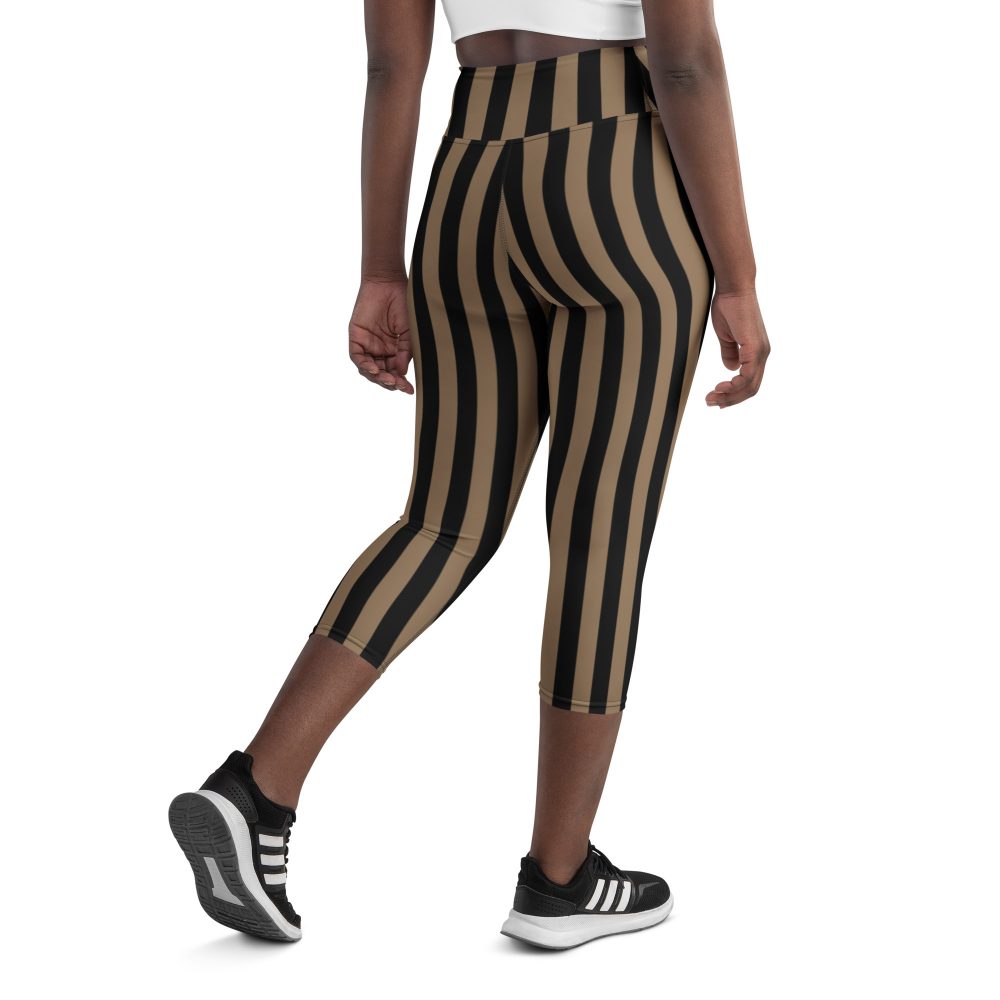 Brown and Black Striped Pirate Yoga Capri Leggings - Image 3