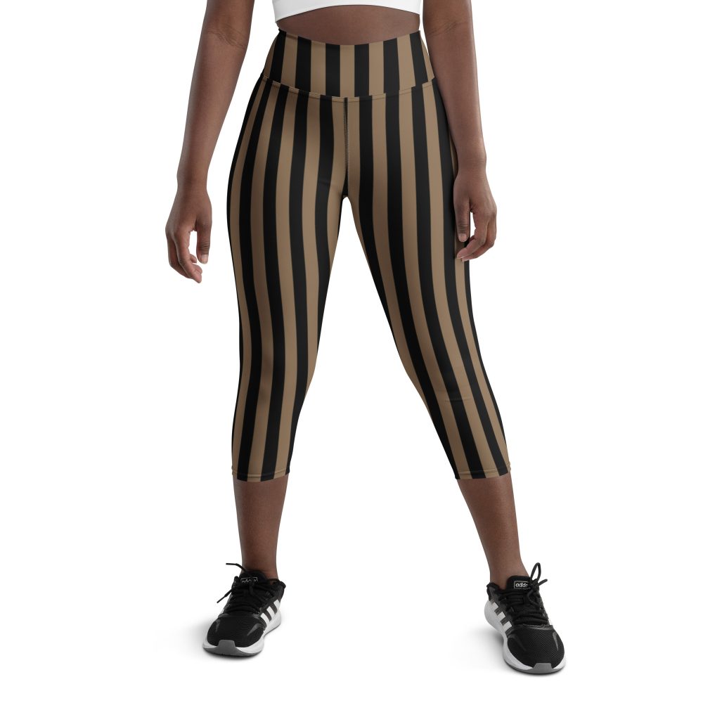 Brown and Black Striped Pirate Yoga Capri Leggings