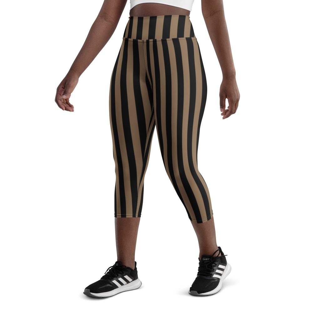 Brown and Black Striped Pirate Yoga Capri Leggings - Image 2