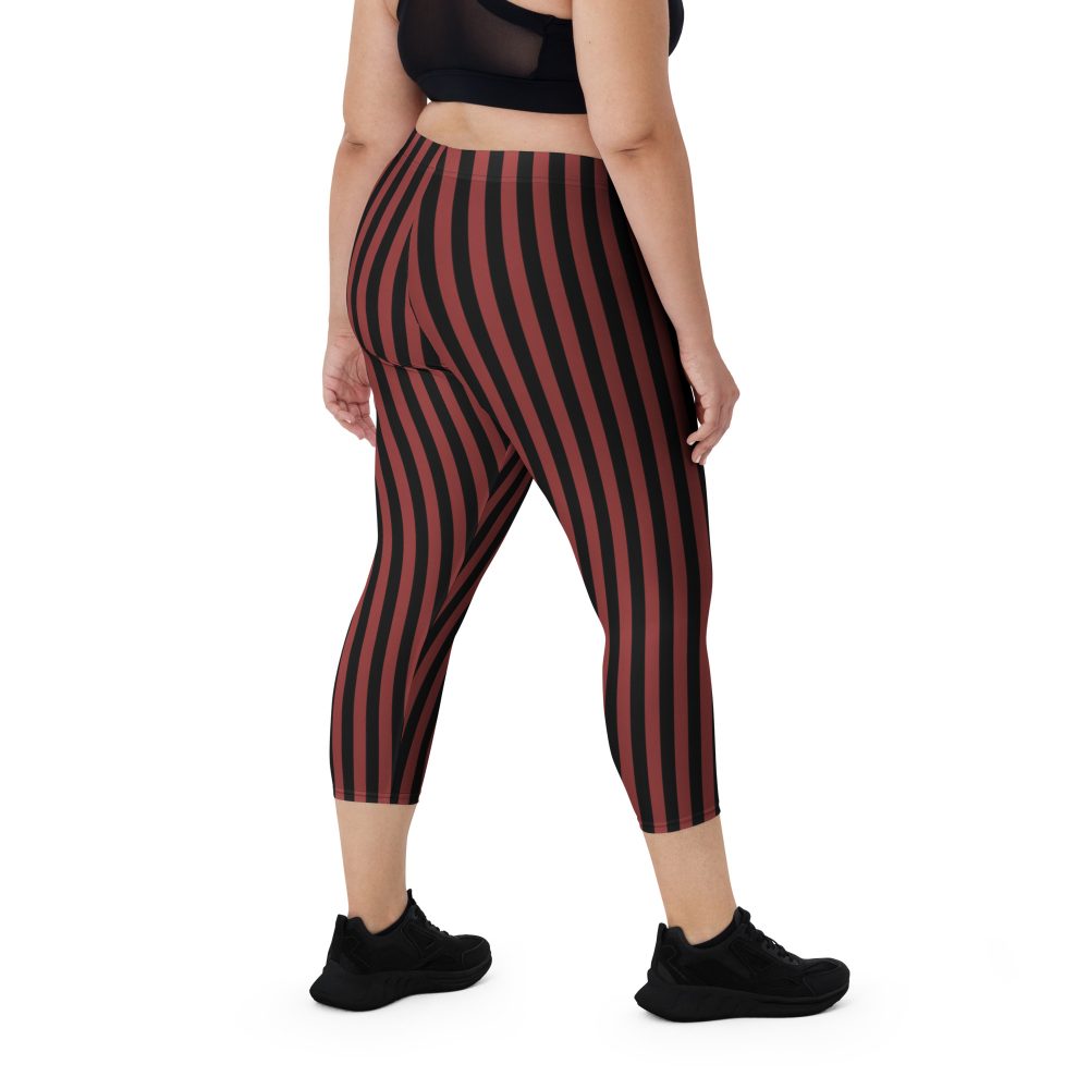 Maroon Red and Black Striped Pirate Costume Capri Leggings - Image 2