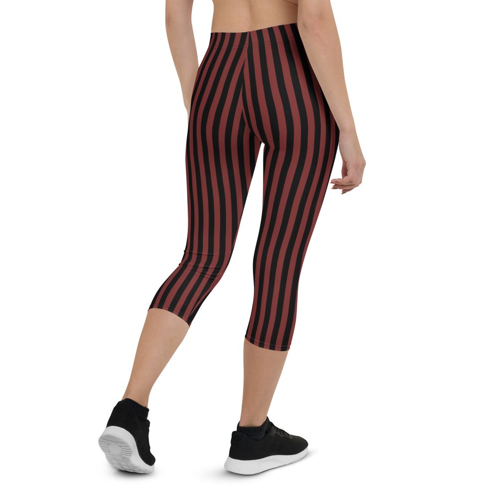 Maroon Red and Black Striped Pirate Costume Capri Leggings - Image 6