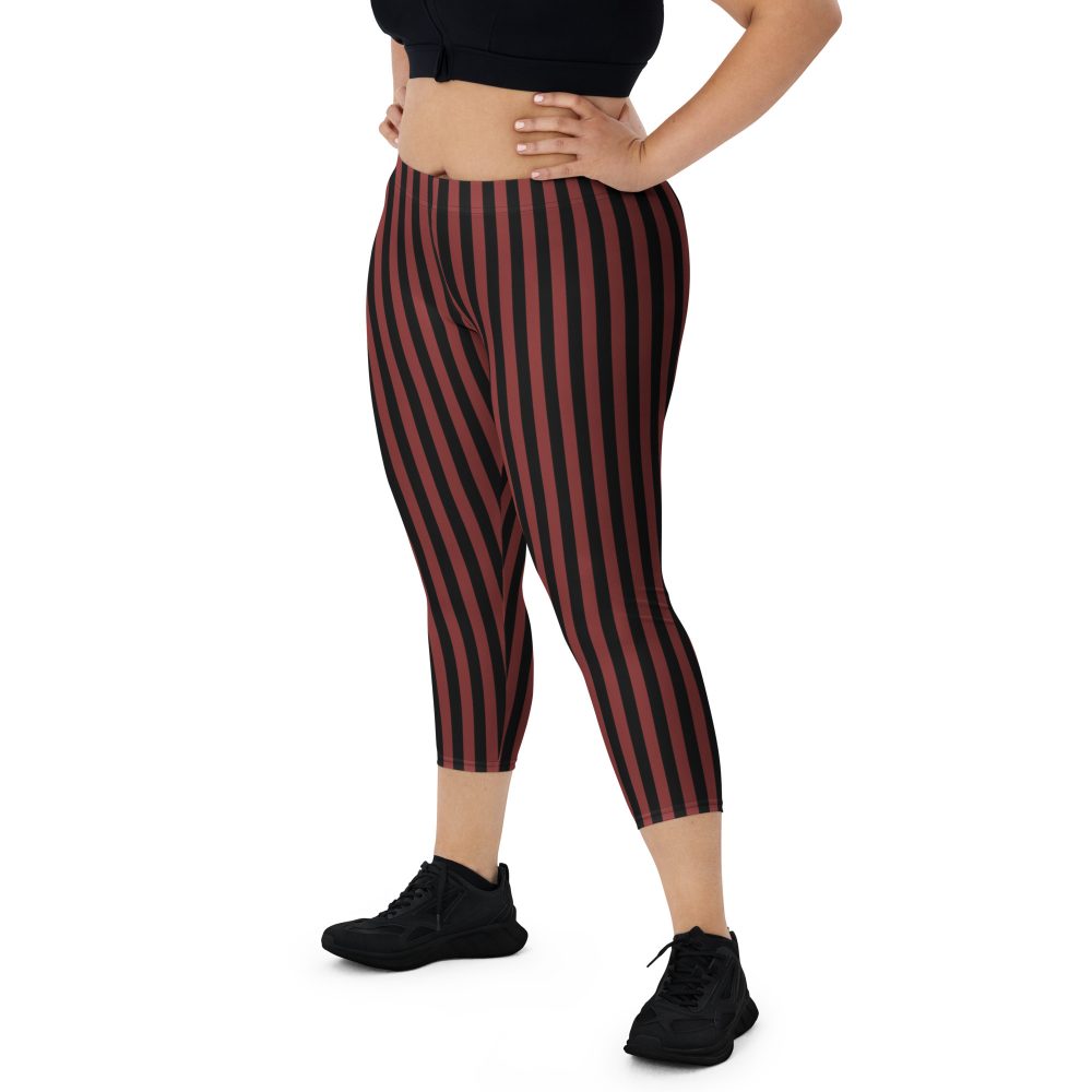 Maroon Red and Black Striped Pirate Costume Capri Leggings - Image 3