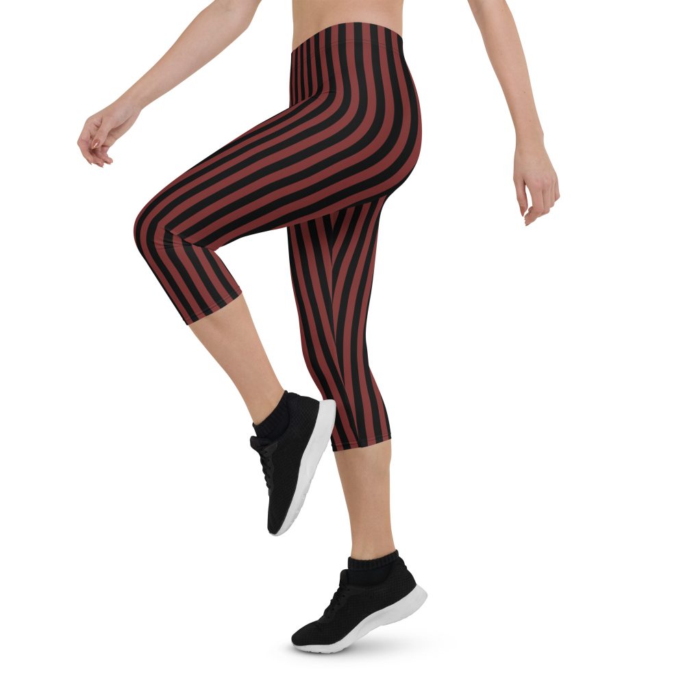 Maroon Red and Black Striped Pirate Costume Capri Leggings - Image 7