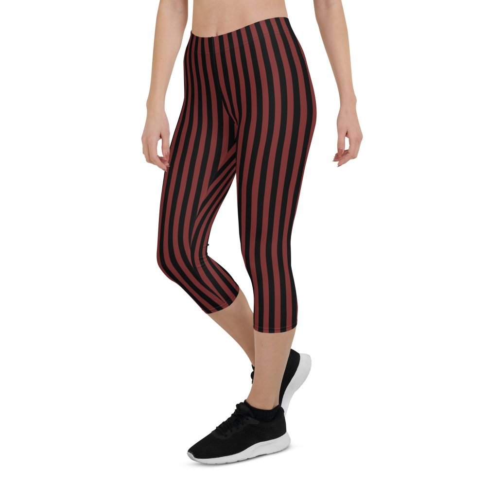 Maroon Red and Black Striped Pirate Costume Capri Leggings - Image 9