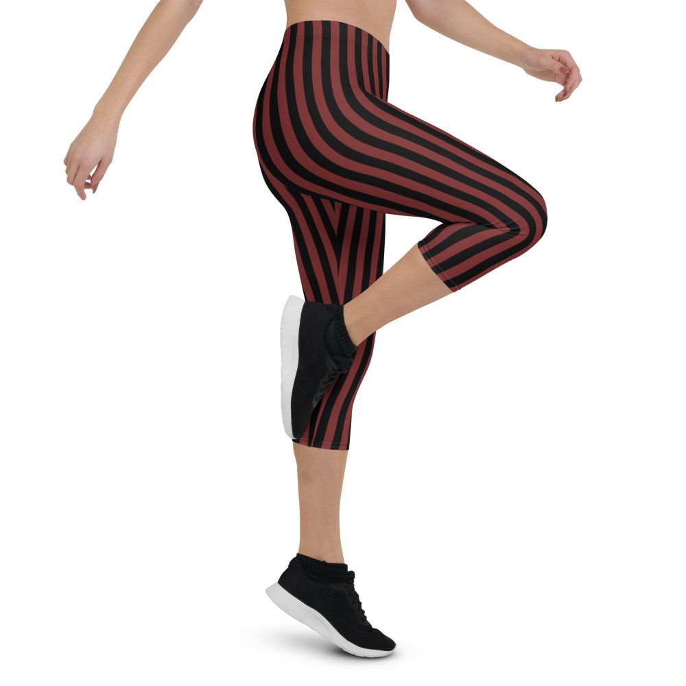 Maroon Red and Black Striped Pirate Costume Capri Leggings - Image 8