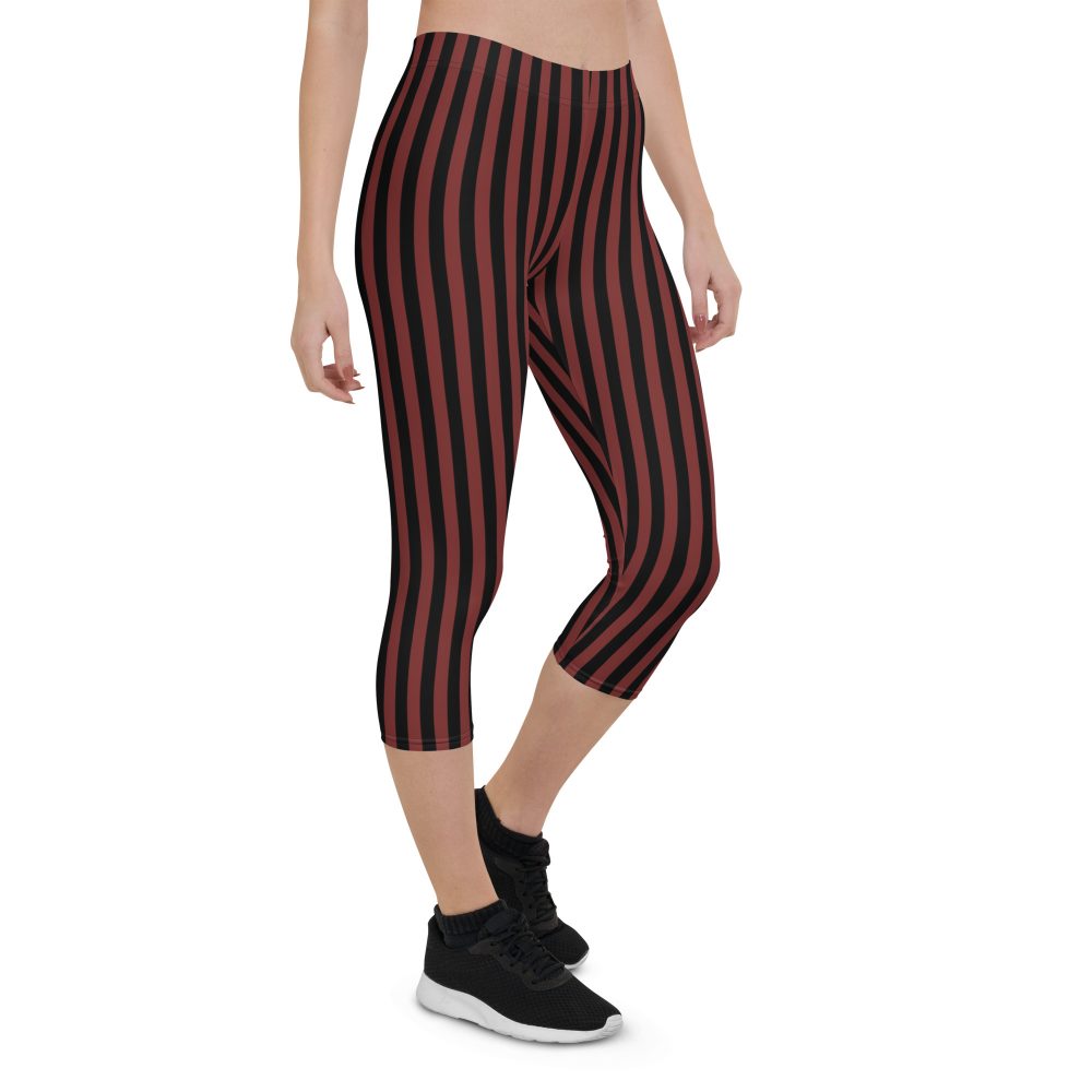 Maroon Red and Black Striped Pirate Costume Capri Leggings - Image 10