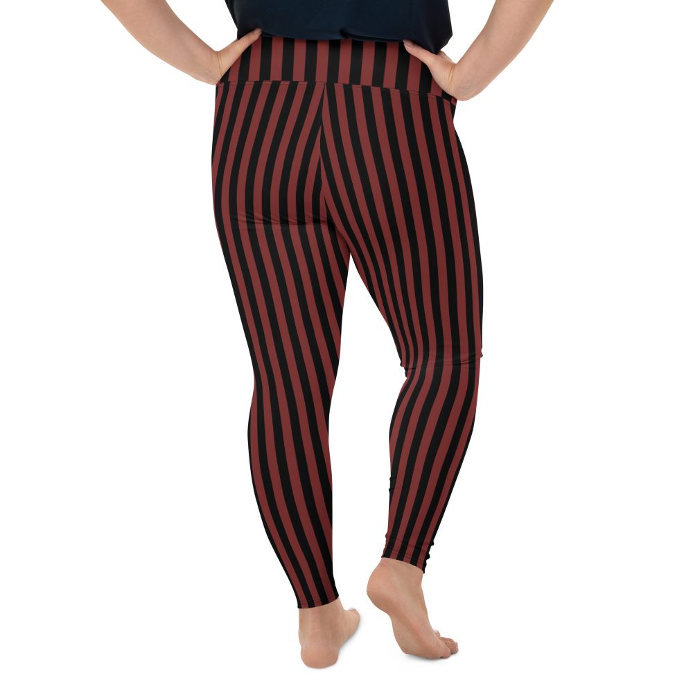 Maroon Red and Black Striped Pirate Costume Plus Size Leggings - Image 4