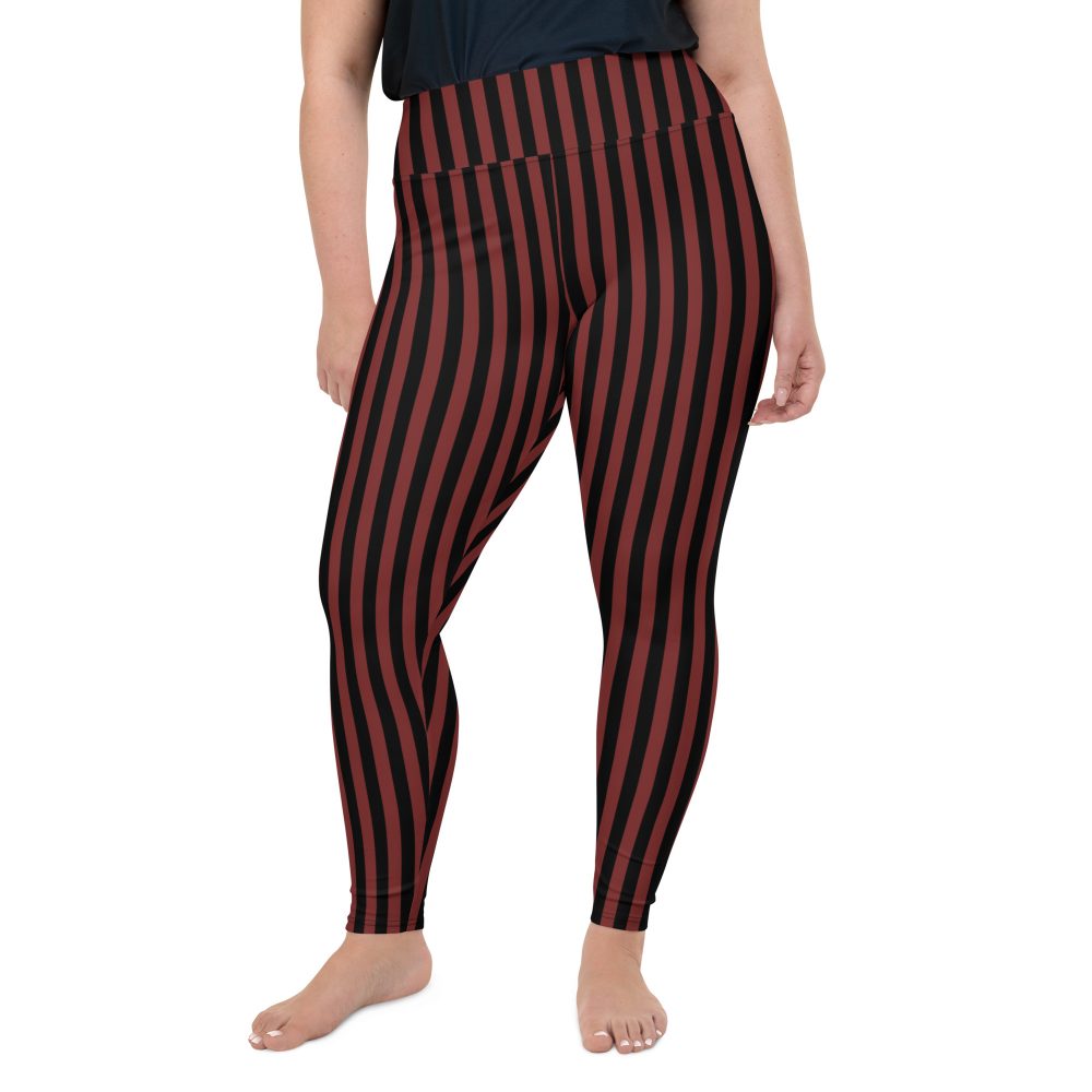 Maroon Red and Black Striped Pirate Costume Plus Size Leggings