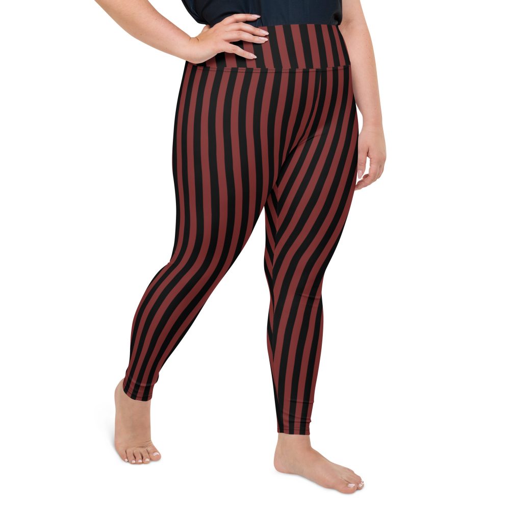 Maroon Red and Black Striped Pirate Costume Plus Size Leggings - Image 5