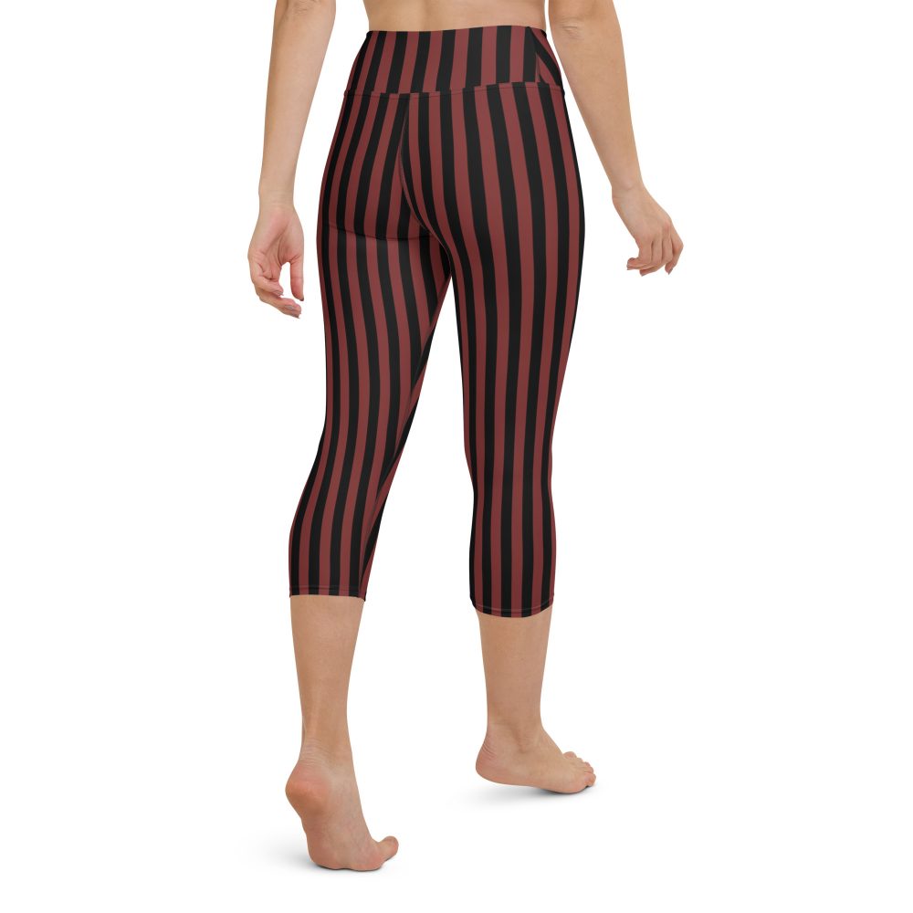 Maroon Red and Black Striped Pirate Costume Yoga Capri Leggings - Image 9