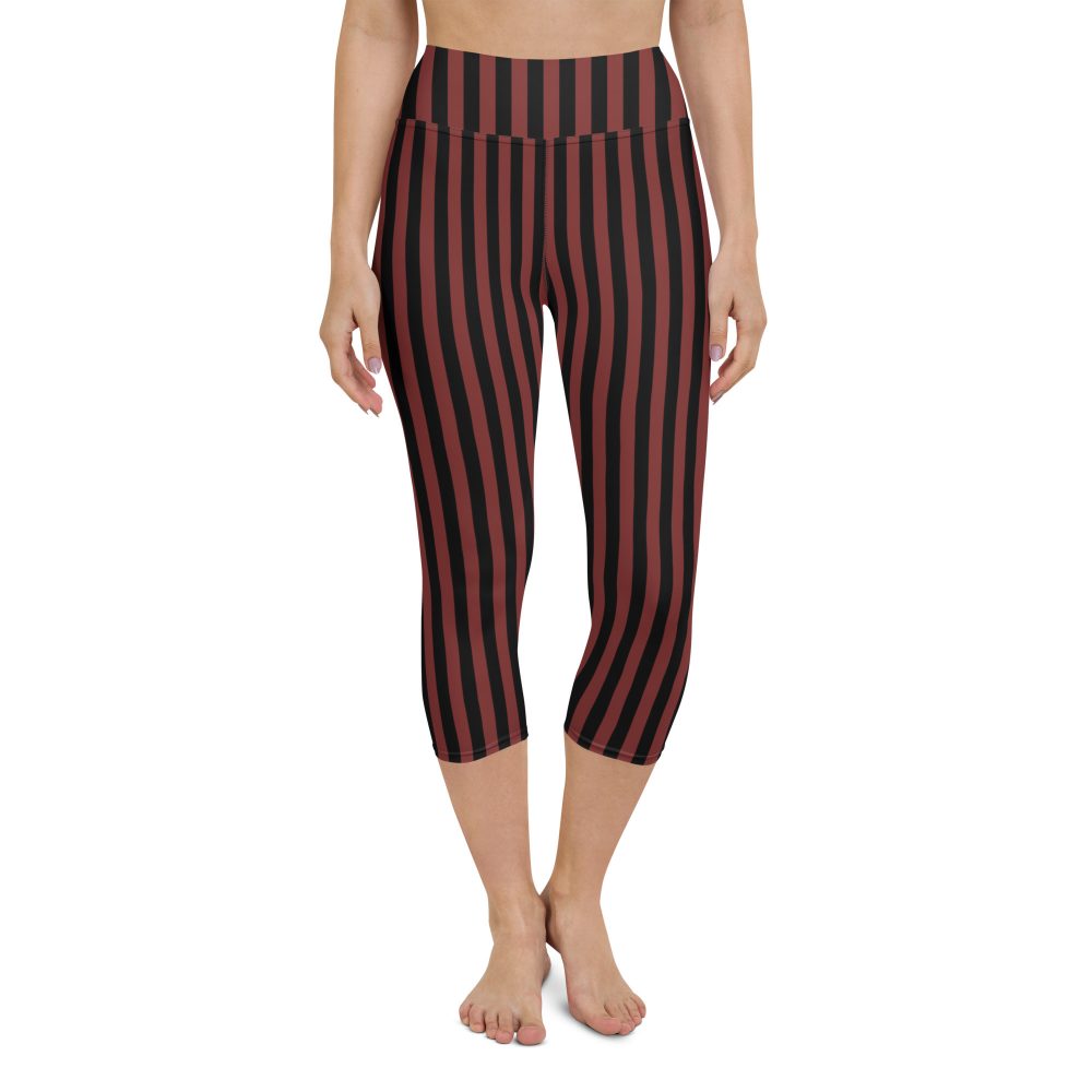 Maroon Red and Black Striped Pirate Costume Yoga Capri Leggings