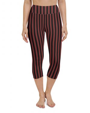 Maroon Red and Black Striped Pirate Costume Yoga Capri Leggings