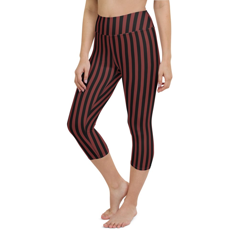 Maroon Red and Black Striped Pirate Costume Yoga Capri Leggings - Image 6