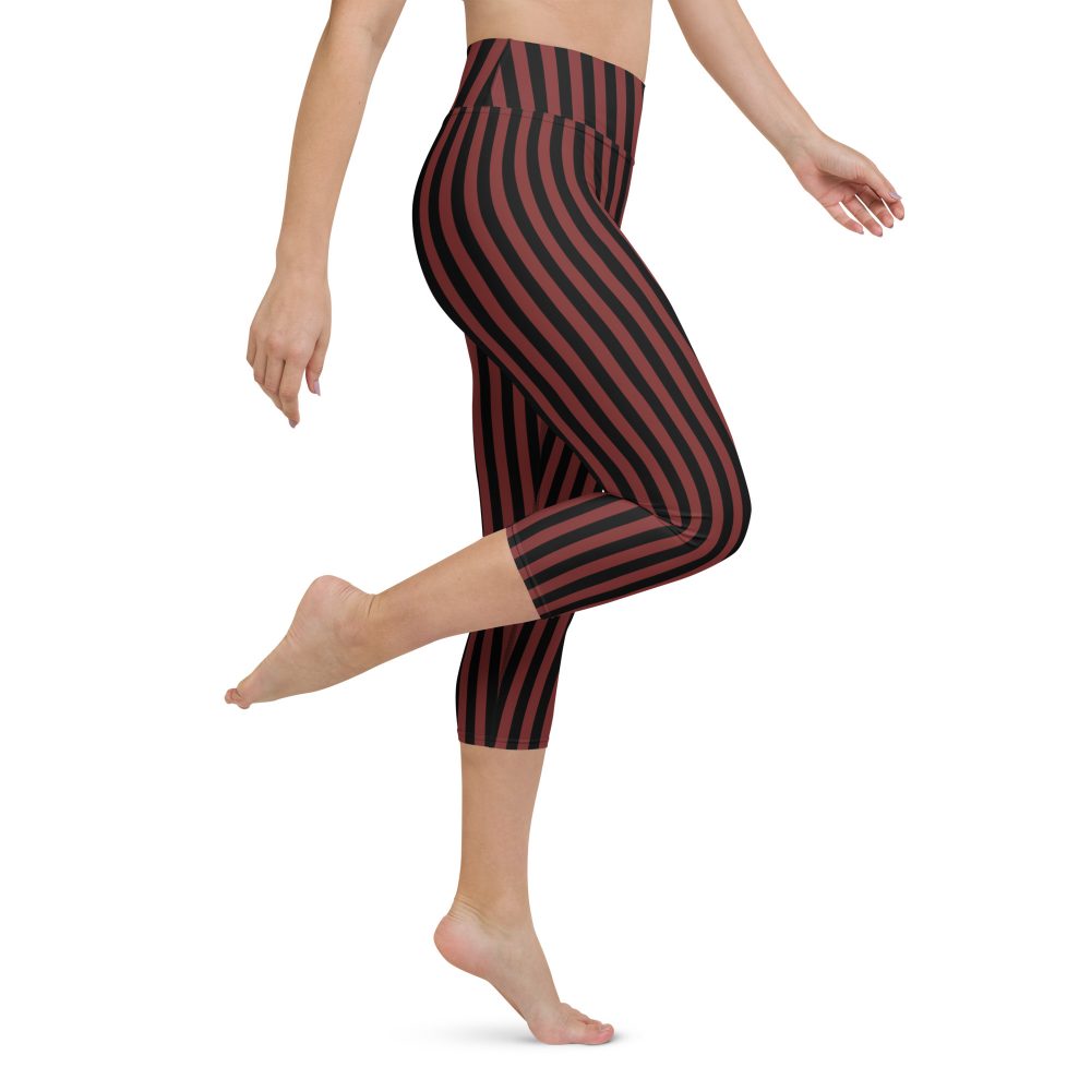 Maroon Red and Black Striped Pirate Costume Yoga Capri Leggings - Image 7