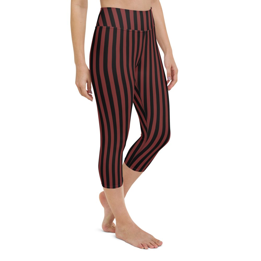 Maroon Red and Black Striped Pirate Costume Yoga Capri Leggings - Image 8