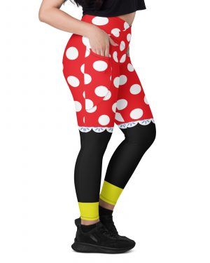 Mouse Costume Red White Polka Dot Crossover leggings with pockets