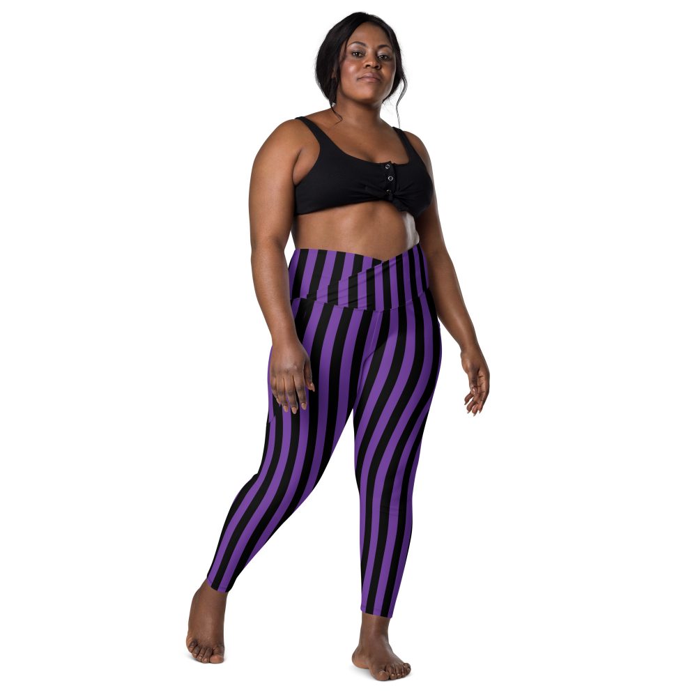 Violet - Purple and Black Striped Pirate Costume Crossover leggings with pockets - Image 4