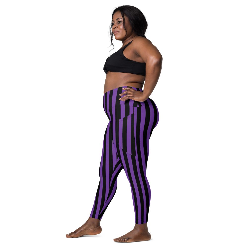 Violet - Purple and Black Striped Pirate Costume Crossover leggings with pockets - Image 3