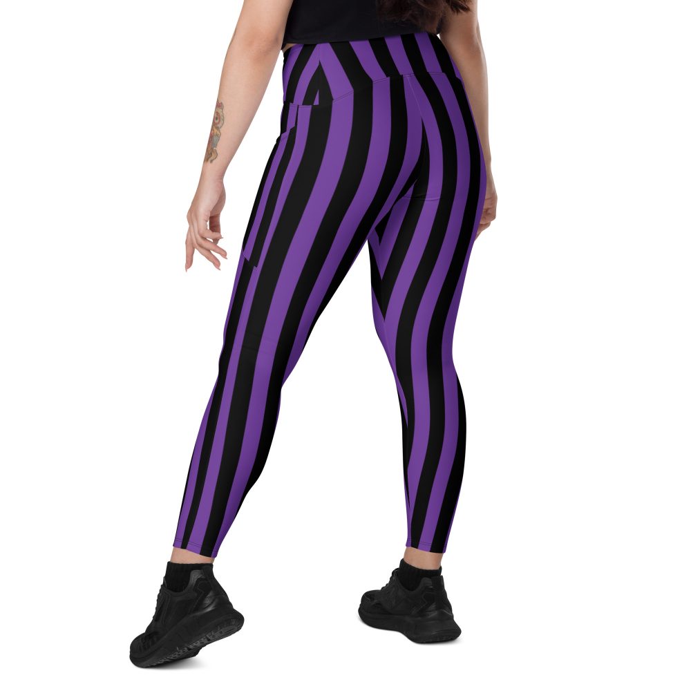 Violet - Purple and Black Striped Pirate Costume Crossover leggings with pockets - Image 8