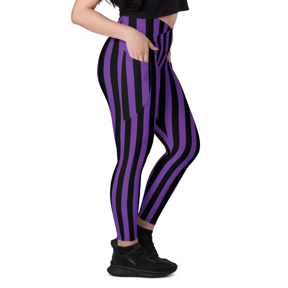 Violet - Purple and Black Striped Pirate Costume Crossover leggings with pockets