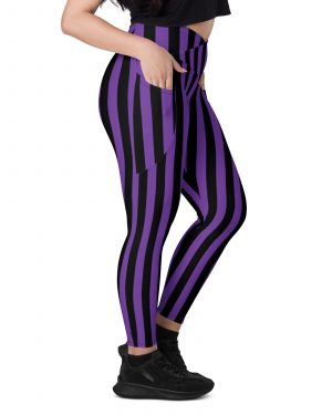 Violet – Purple and Black Striped Pirate Costume Crossover leggings with pockets