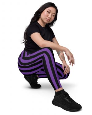 Violet – Purple and Black Striped Pirate Costume Crossover leggings with pockets