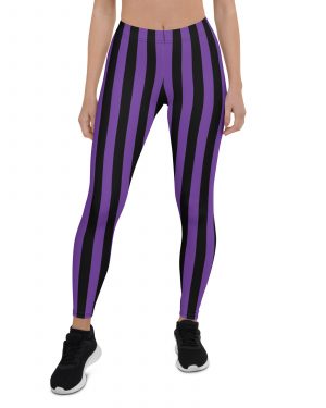 Violet – Purple and Black Stripes Pirate Witch Goth Costume Striped Leggings