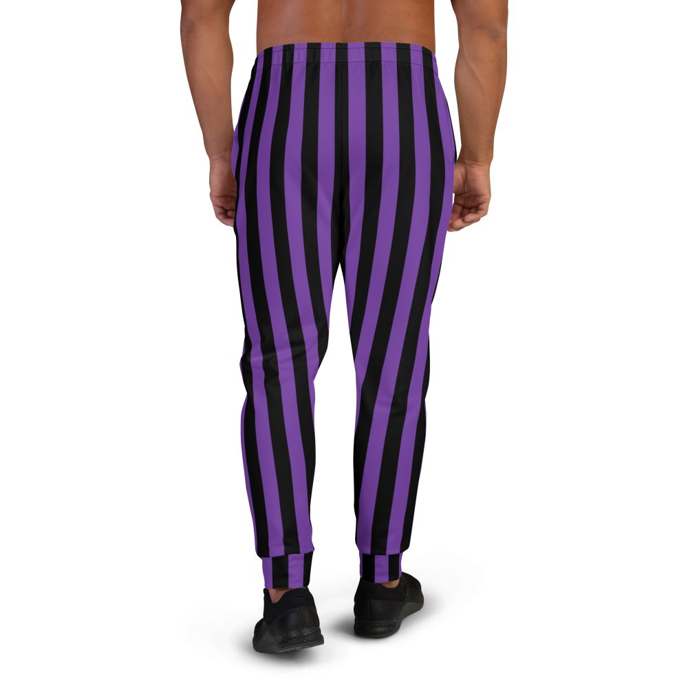 Violet – Purple and Black Stripes Pirate Witch Goth Costume Striped Men's Joggers - Image 4