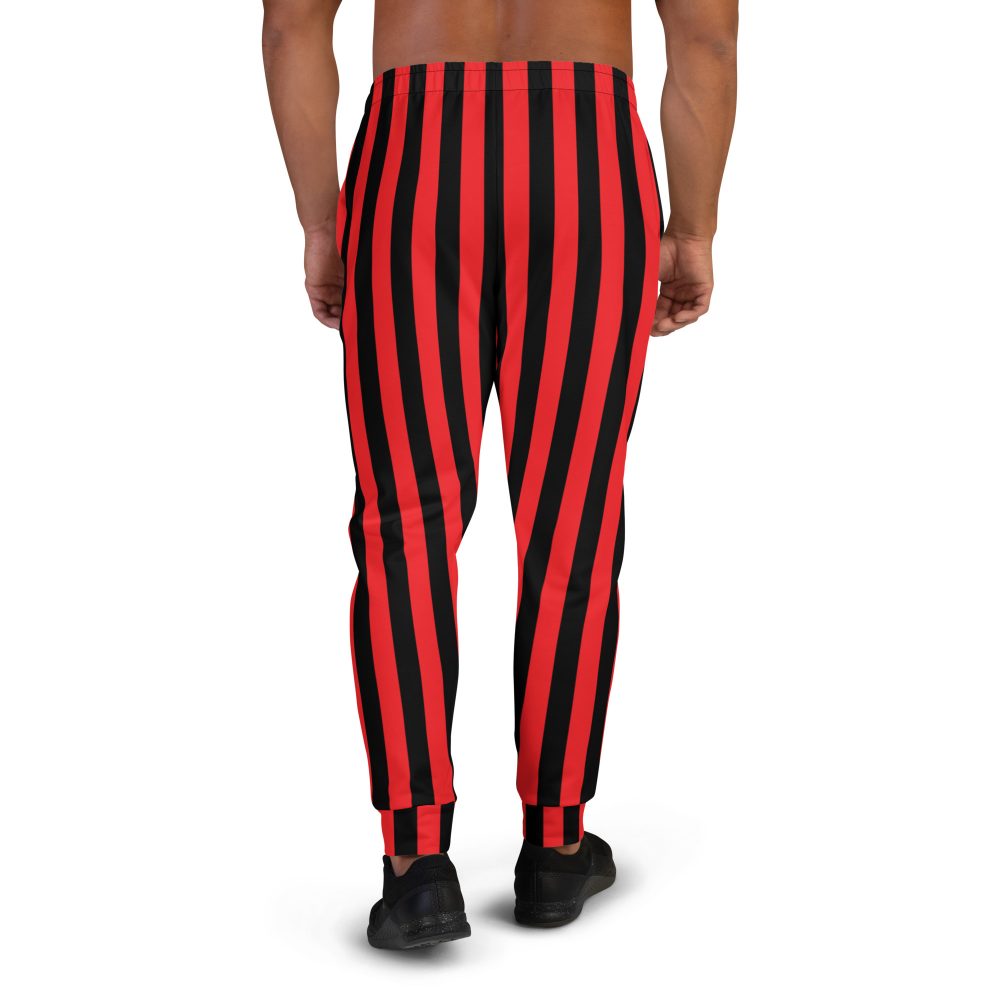 Red and Black Stripes Pirate Witch Goth Costume Striped Men's Slim Fit Joggers - Image 6