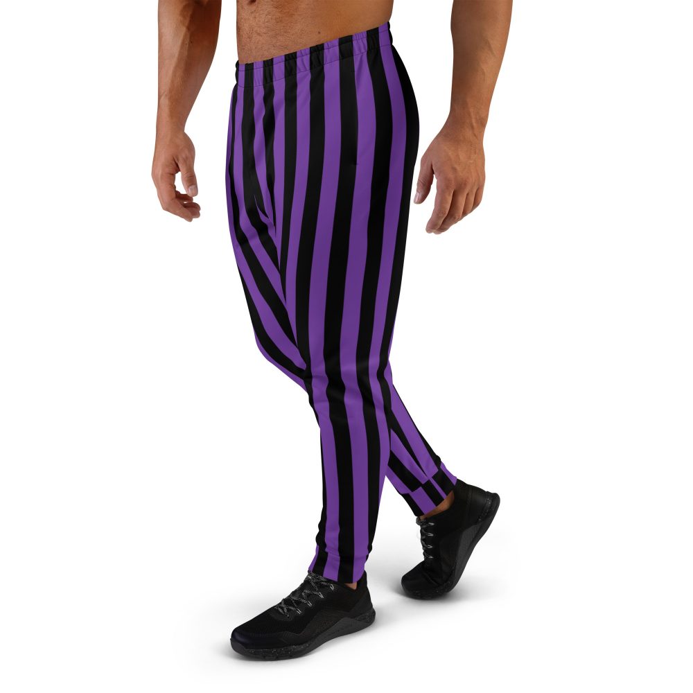 Violet – Purple and Black Stripes Pirate Witch Goth Costume Striped Men's Joggers - Image 3