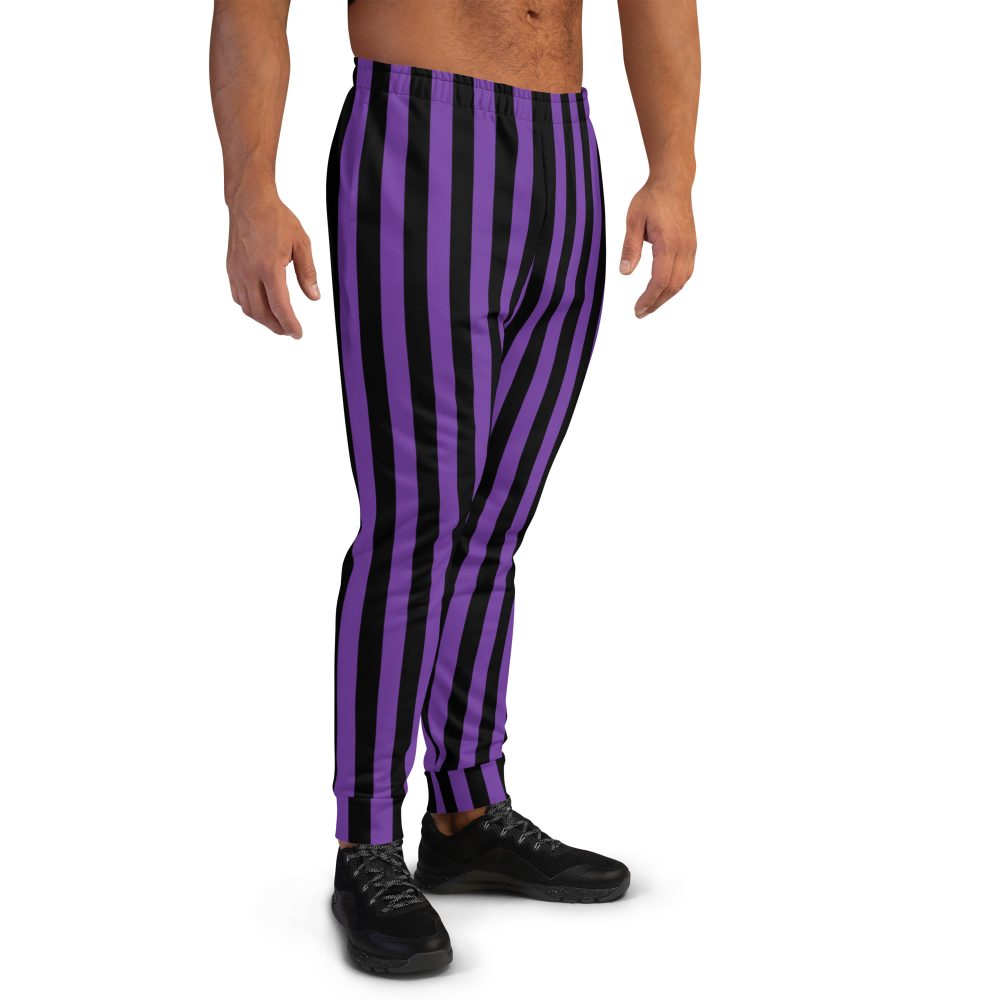 Violet – Purple and Black Stripes Pirate Witch Goth Costume Striped Men's Joggers - Image 2